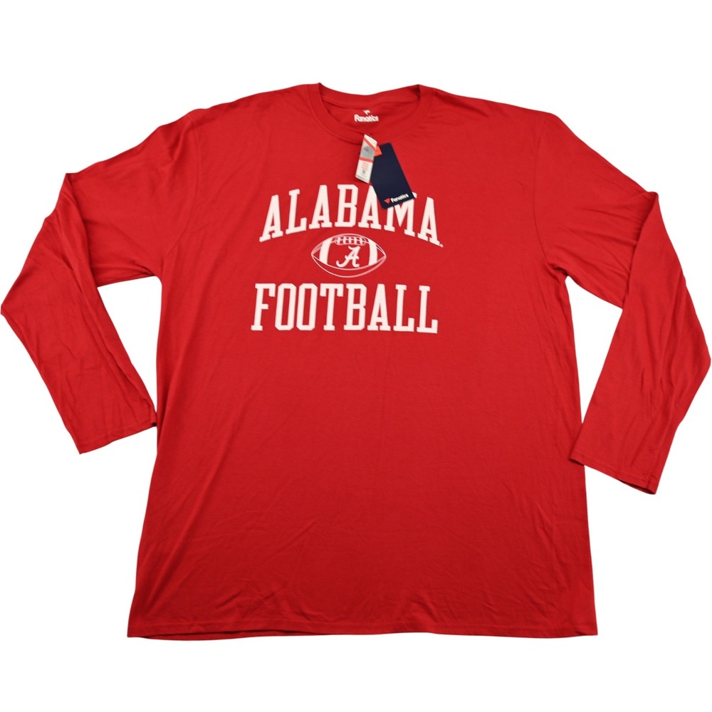 NWT XXL 100% Cotton Fanatics Alabama Crimson Tide Football Red Long Sleeve Shirt